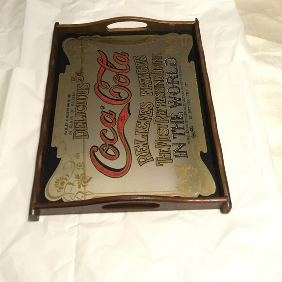 Vintage wooden Coca Cola 2 handled advertising mirrored serving tray - Picture 6 of 8